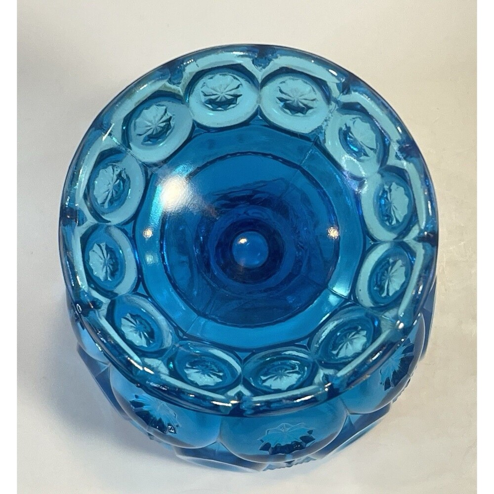 VTG LE Smith 8" Blue Glass Moon & Star Lidded Pedestal Compote Candy Dish GLOW - Picture 4 of 12